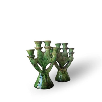 Set of 2 Handmade Green Pottery Candle Holders from Tamegroute image 2