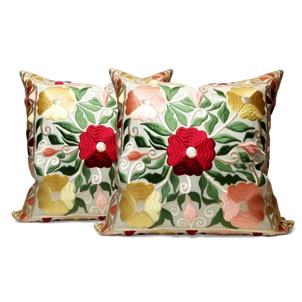 Floral Embroidered Cotton Pillow Covers Set of 2 – Handcrafted Cushions image