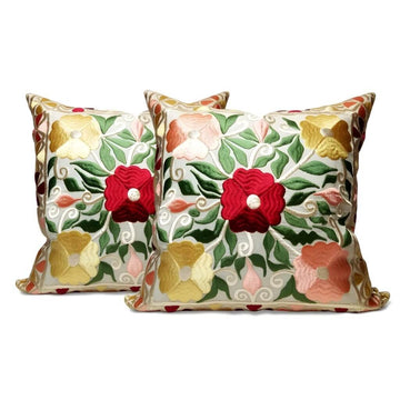 Floral Embroidered Cotton Pillow Covers Set of 2 – Handcrafted Cushions image