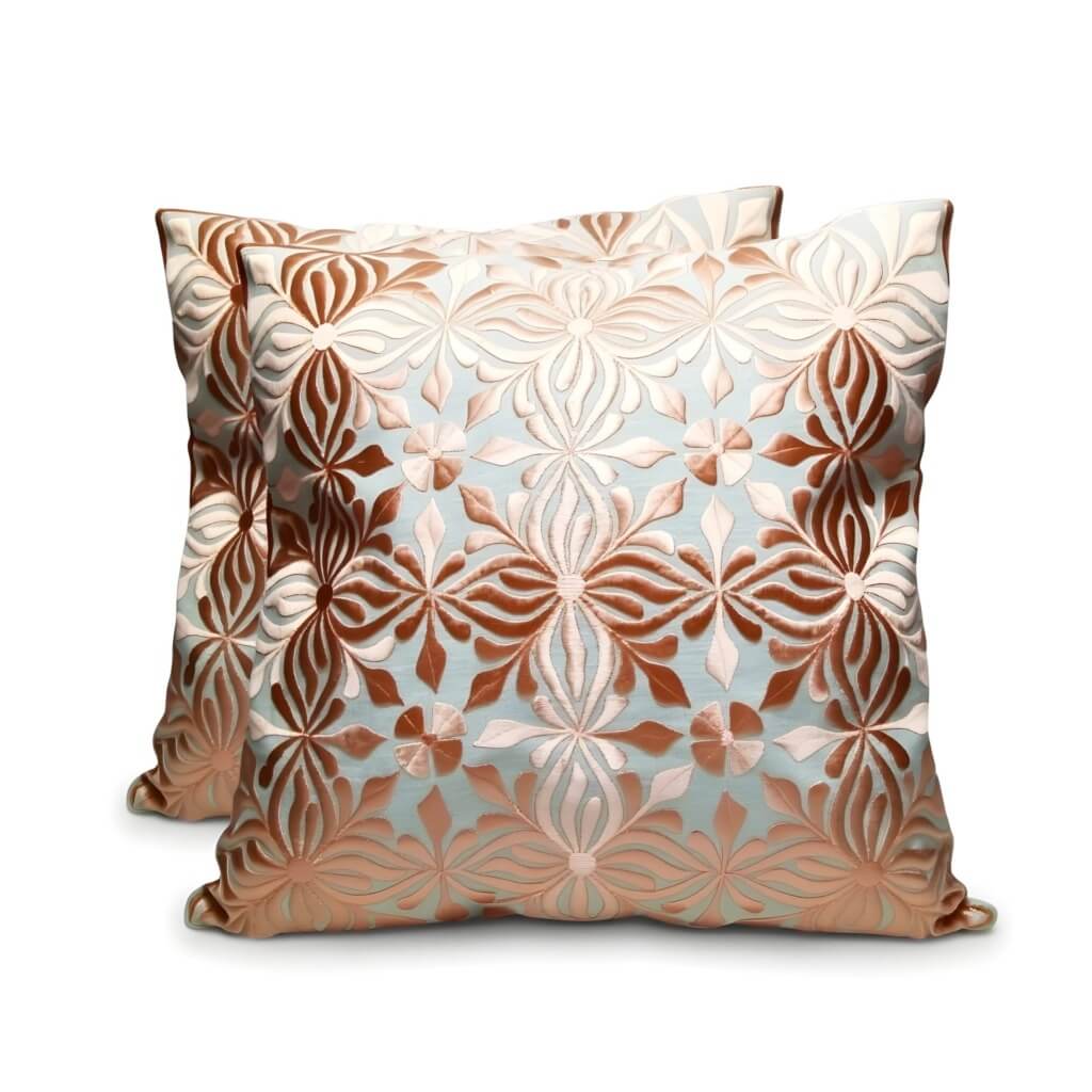 Embroidered Cotton Silk Pillow Covers 18×18 – Floral Decorative Set of 2 image