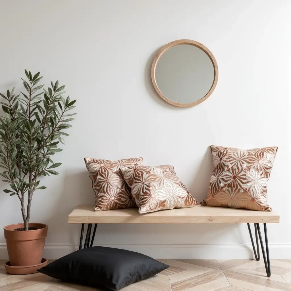 Embroidered Cotton Silk Pillow Covers 18×18 – Floral Decorative Set of 2 image 3