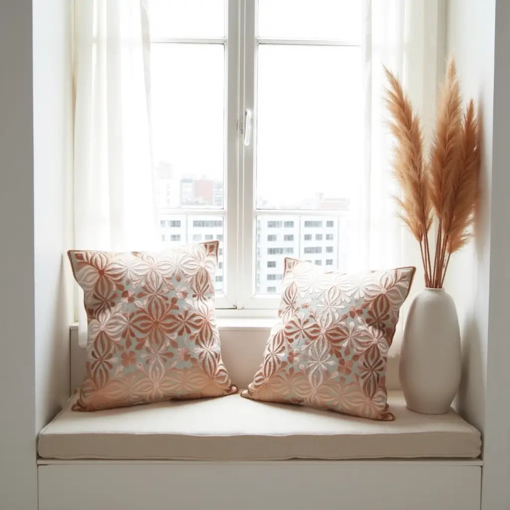 Embroidered Cotton Silk Pillow Covers 18×18 – Floral Decorative Set of 2 image 5