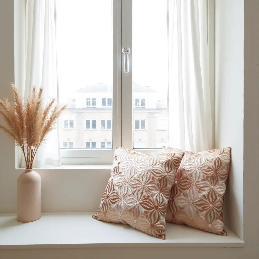 Embroidered Cotton Silk Pillow Covers 18×18 – Floral Decorative Set of 2 image 6