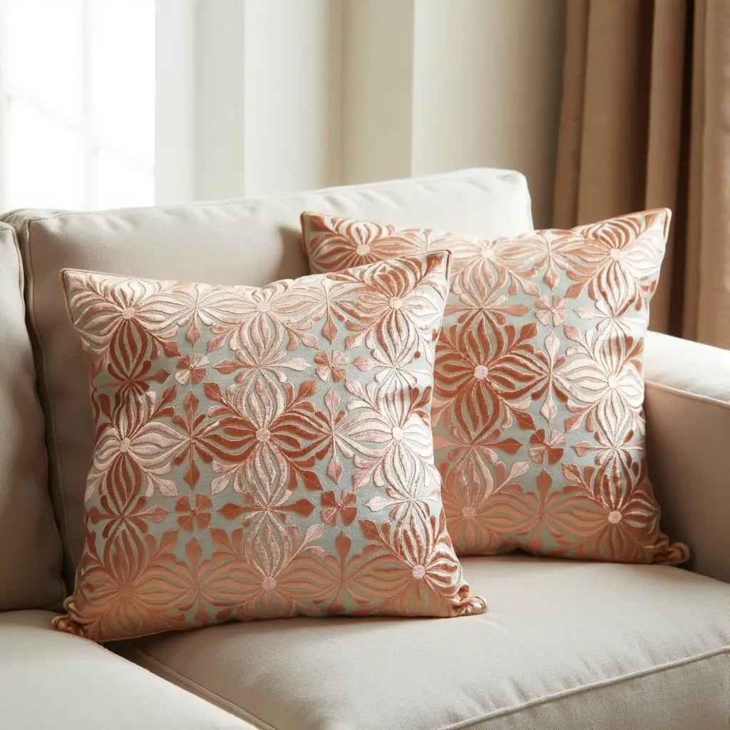 Embroidered Cotton Silk Pillow Covers 18×18 – Floral Decorative Set of 2 image 7