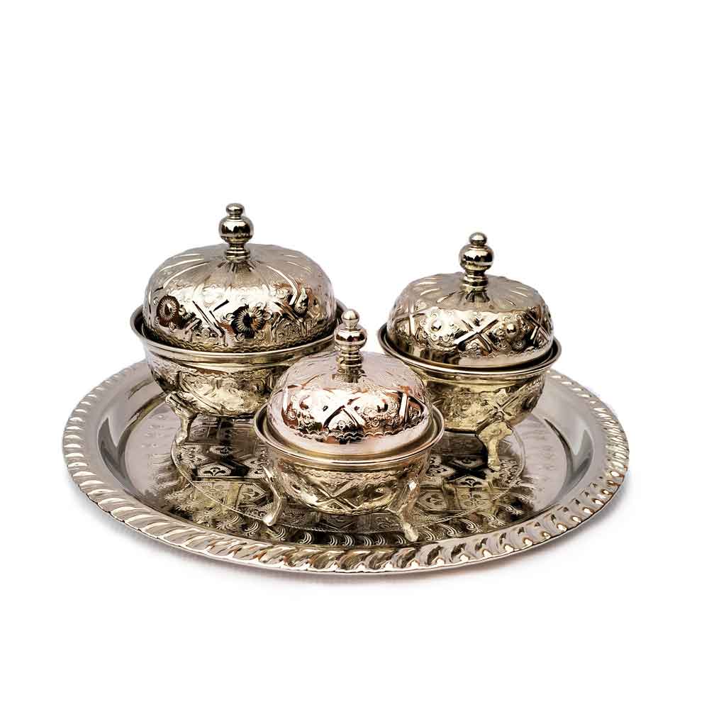 Silver Decorative Tea Set – Hand Hammered 3 Container Service Tray image 2