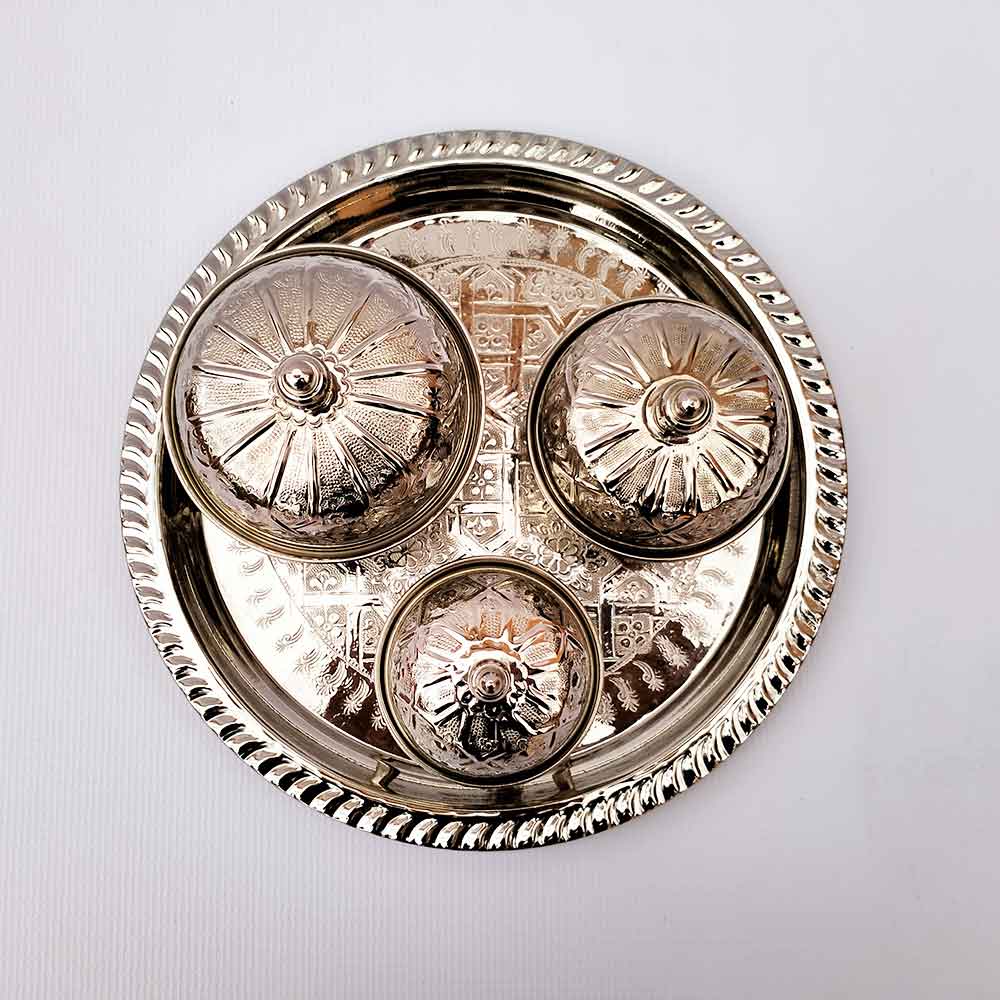 Silver Decorative Tea Set – Hand Hammered 3 Container Service Tray image 2