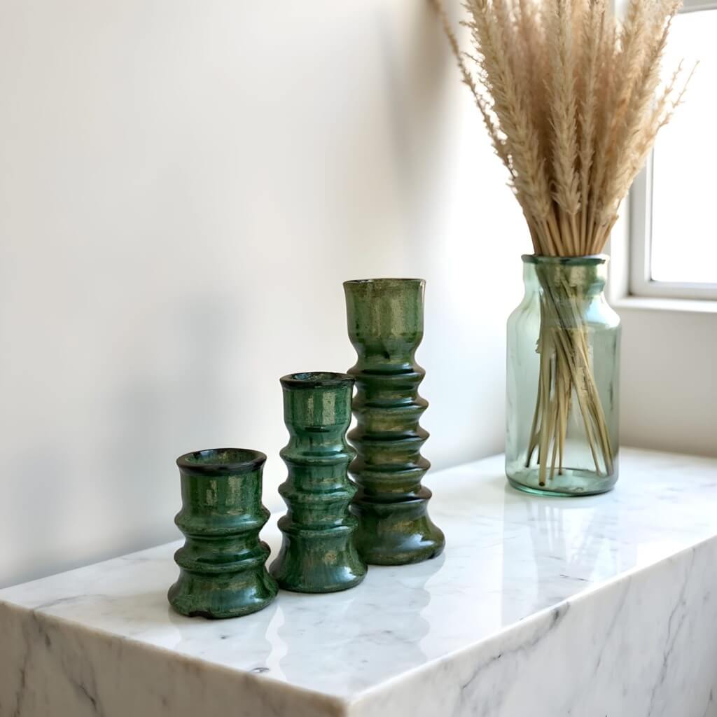 Tamegroute Stacked Pillar Candleholders Set of 3 – Handmade Ceramic image