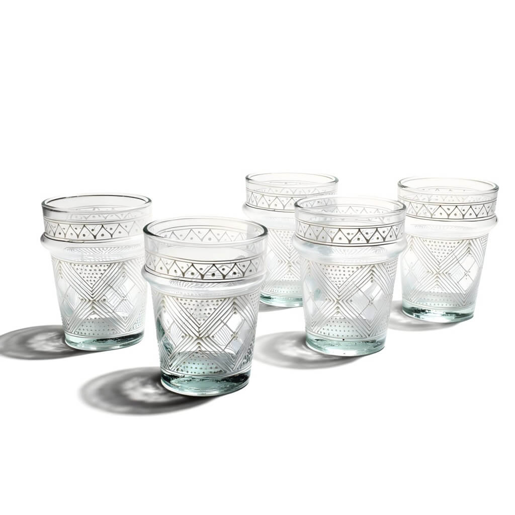 Hand-Painted Tea Glasses Set of 6 – Silver Geometric Pattern with Aqua Base image 7