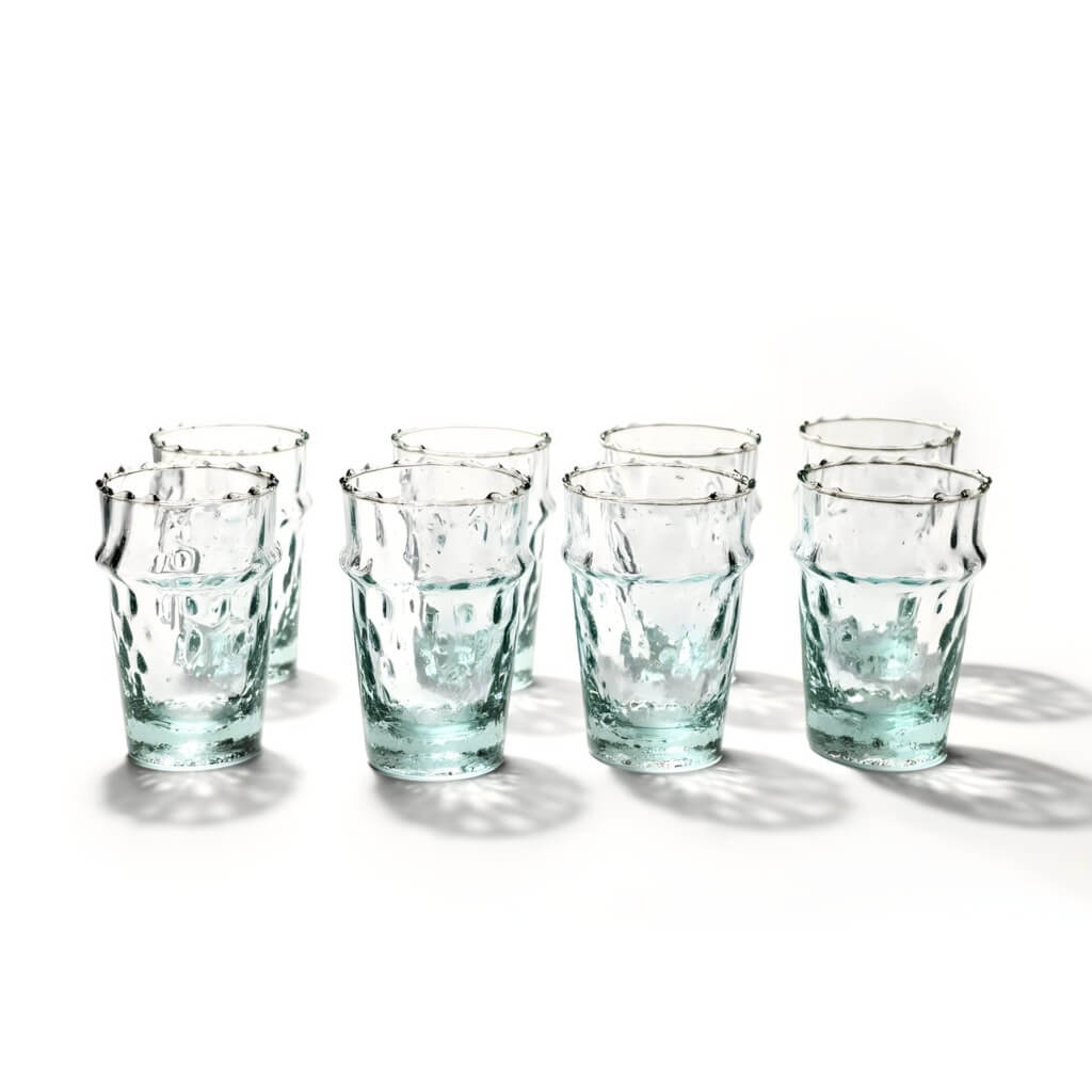 Traditional Handblown Diamond Pattern Tea Glasses – Blue-Green Set of 6 image 7