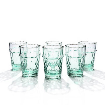 Traditional Handblown Diamond Pattern Tea Glasses – Blue-Green Set of 6 image