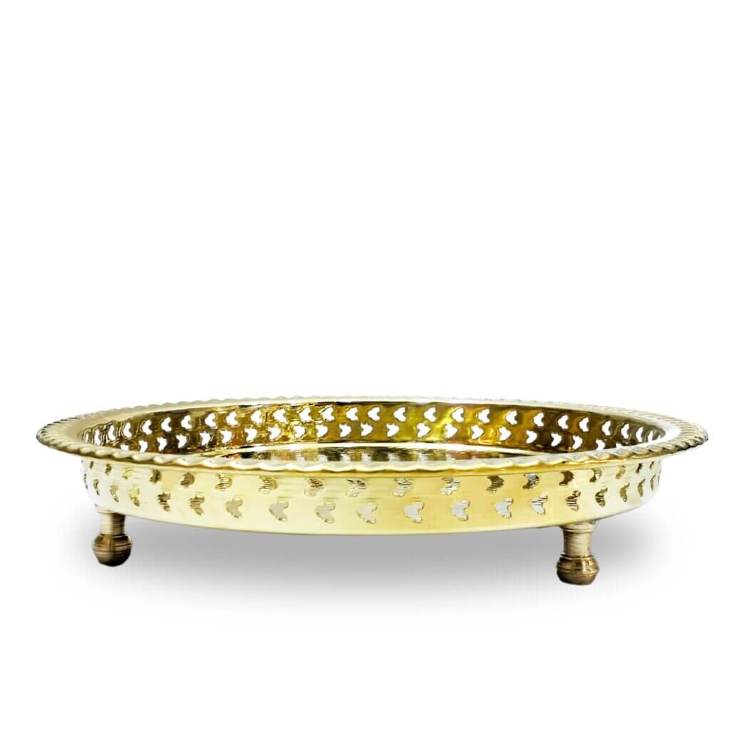 Hand Hammered Circle Tray with Feet – Traditional Silver-Plated Brass image 17