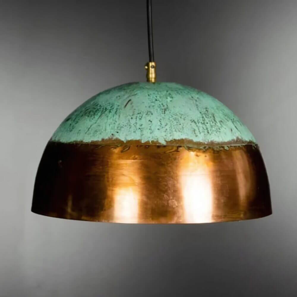 Verdigris & Copper Dome Lamp – Hand-Hammered Brass Pendant Light image 3