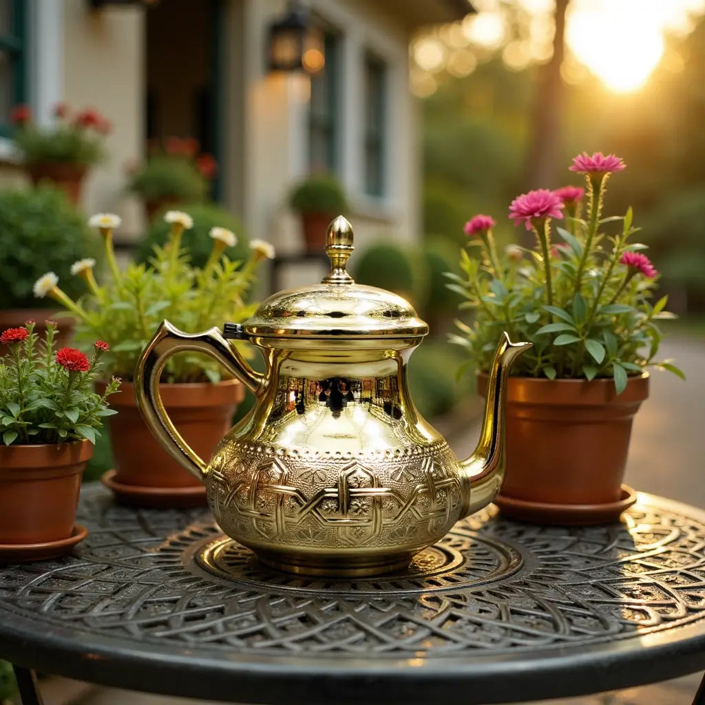 Hand-Engraved Gold Brass Teapot – Traditional Moroccan Design image 7