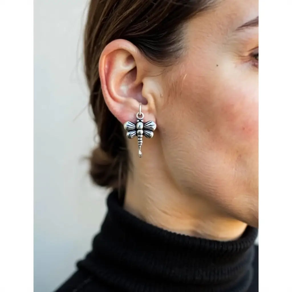 Sterling Silver Dragonfly Earrings – Handcrafted Drop Design image 2