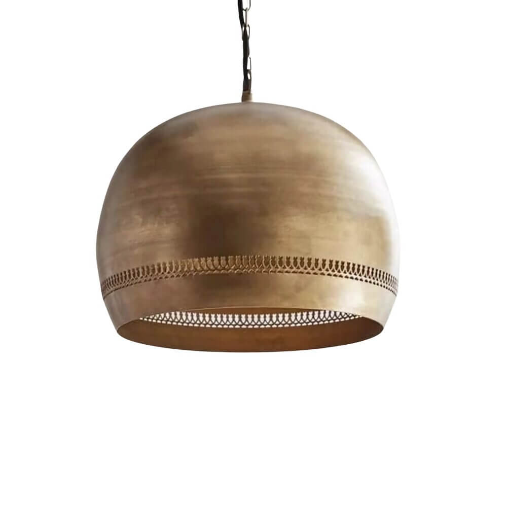 Engraved Brass Dome Pendant Light – Hand-Finished Geometric Ceiling Lamp image