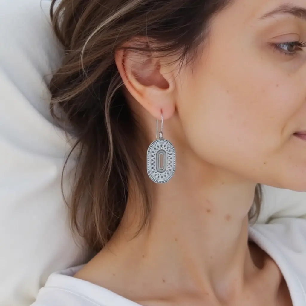 Silver Berber Oval Earrings – Traditional Drop Design image 3