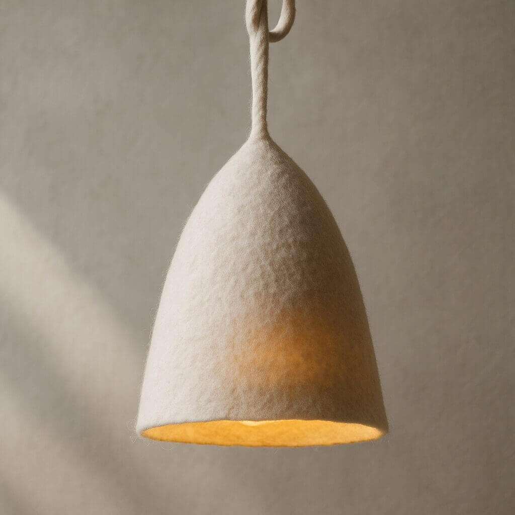 Handmade Boiled Wool Pendant Lampshade – Beige (35 cm Ø × 48 cm H, 90 cm Suspension) image