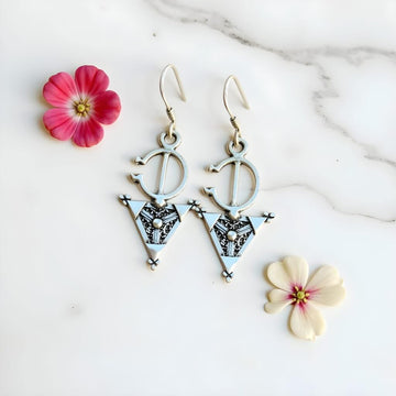 Handcrafted Berber Fibula Triangle Earrings – Sterling Silver Jewelry image