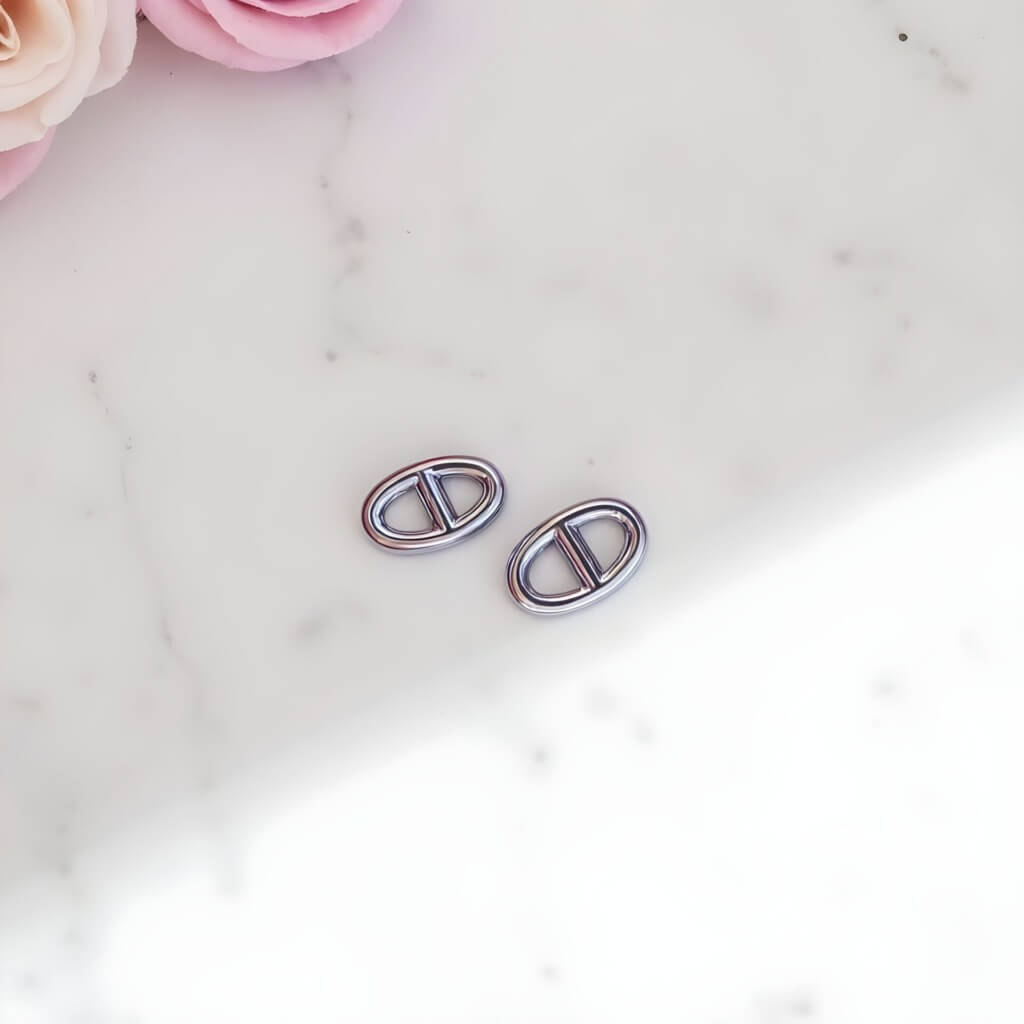 Sterling Silver Circle Stud Earrings – Designer Hermes Inspired Jewelry image