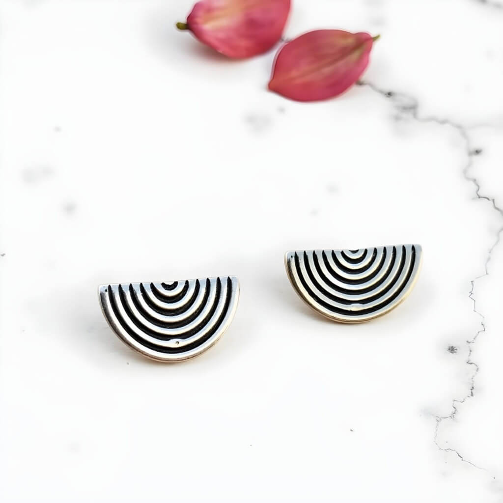 Sterling Silver Half Circle Earrings – Berber Stripe Design image