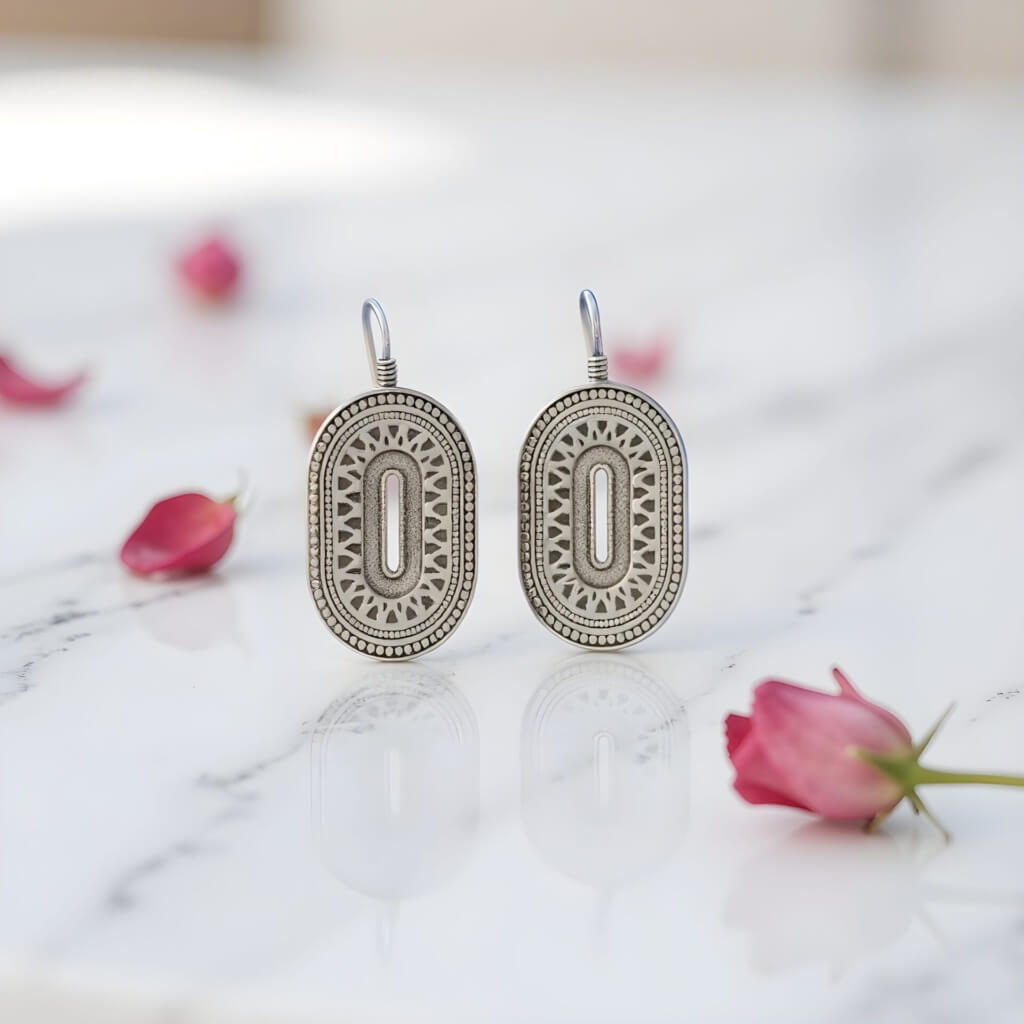 Silver Berber Oval Earrings – Traditional Drop Design image