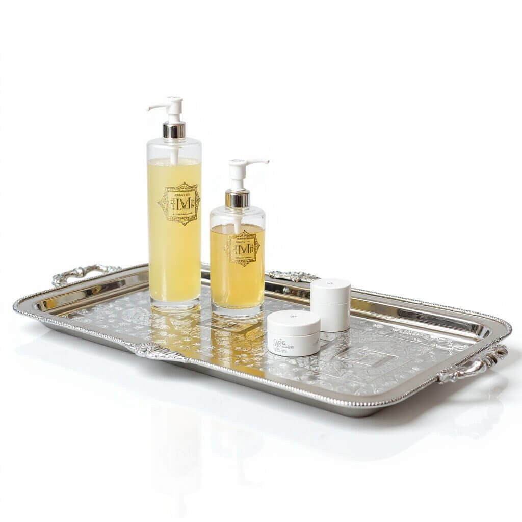 Hand-Engraved Silver-Plated Serving Tray with Ornate Handles – 3 Sizes image