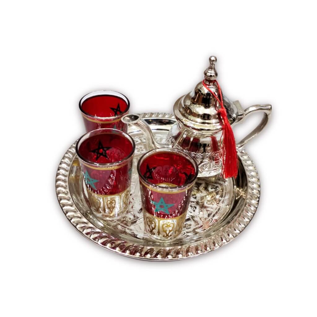 Silver-Plated Tea Set with Flag-Decorated Glasses – 5-Piece Service image 8