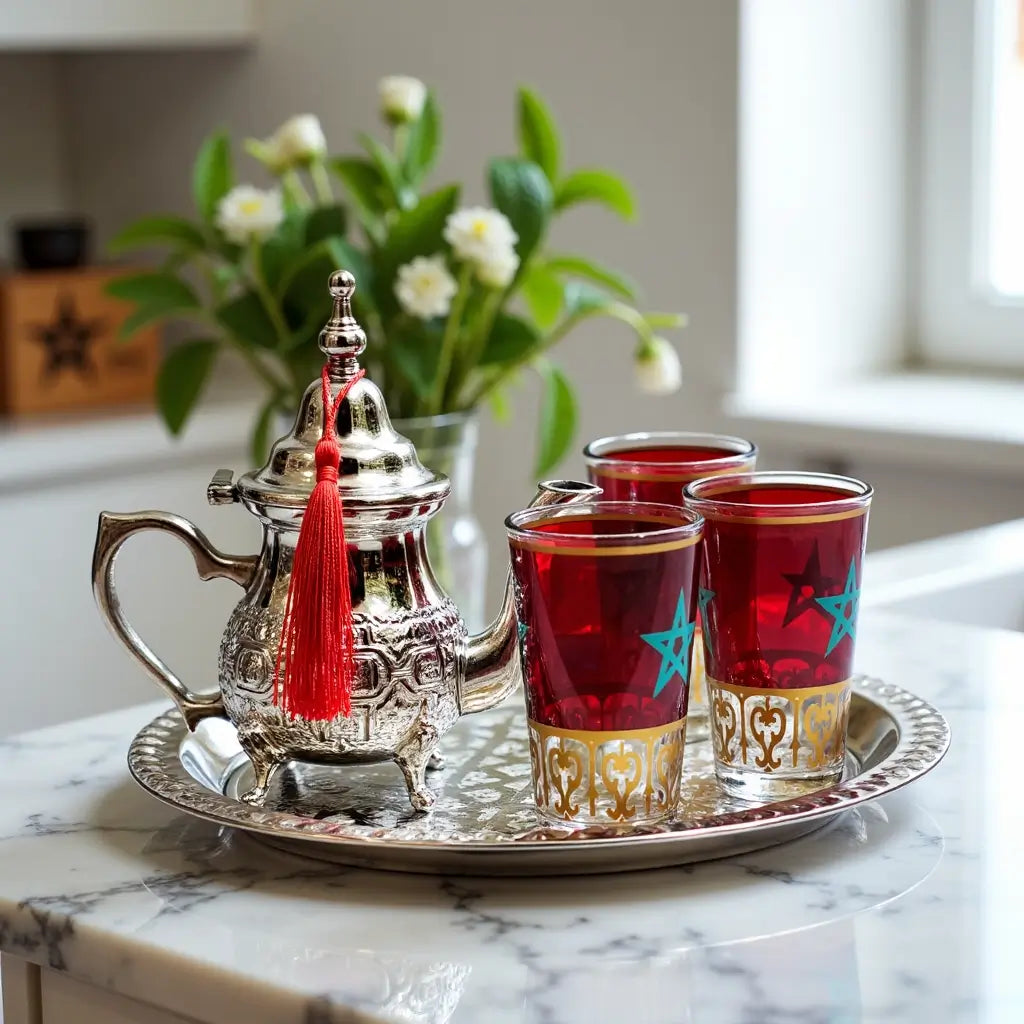 Silver-Plated Tea Set with Flag-Decorated Glasses – 5-Piece Service image 7