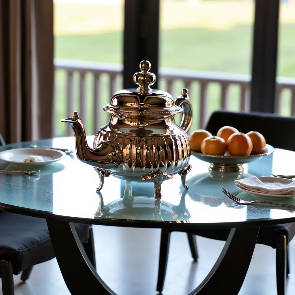 Handcrafted Ribbed Silver Teapot – Ornate Feet Design image 3