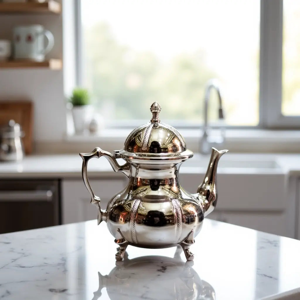 Hand-Engraved Silver Teapot with Wheat Leaf Design – 3 Size Options image 5