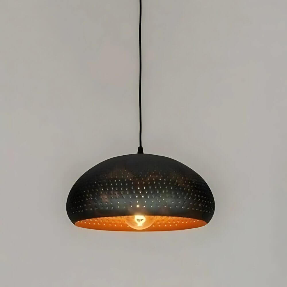 Black Perforated Dome Lamp – Handcrafted Brass Pendant Light image 5