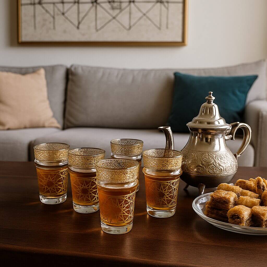 Gold Geometric Tea Glasses Set of 6 – Handcrafted Moroccan Design image 2
