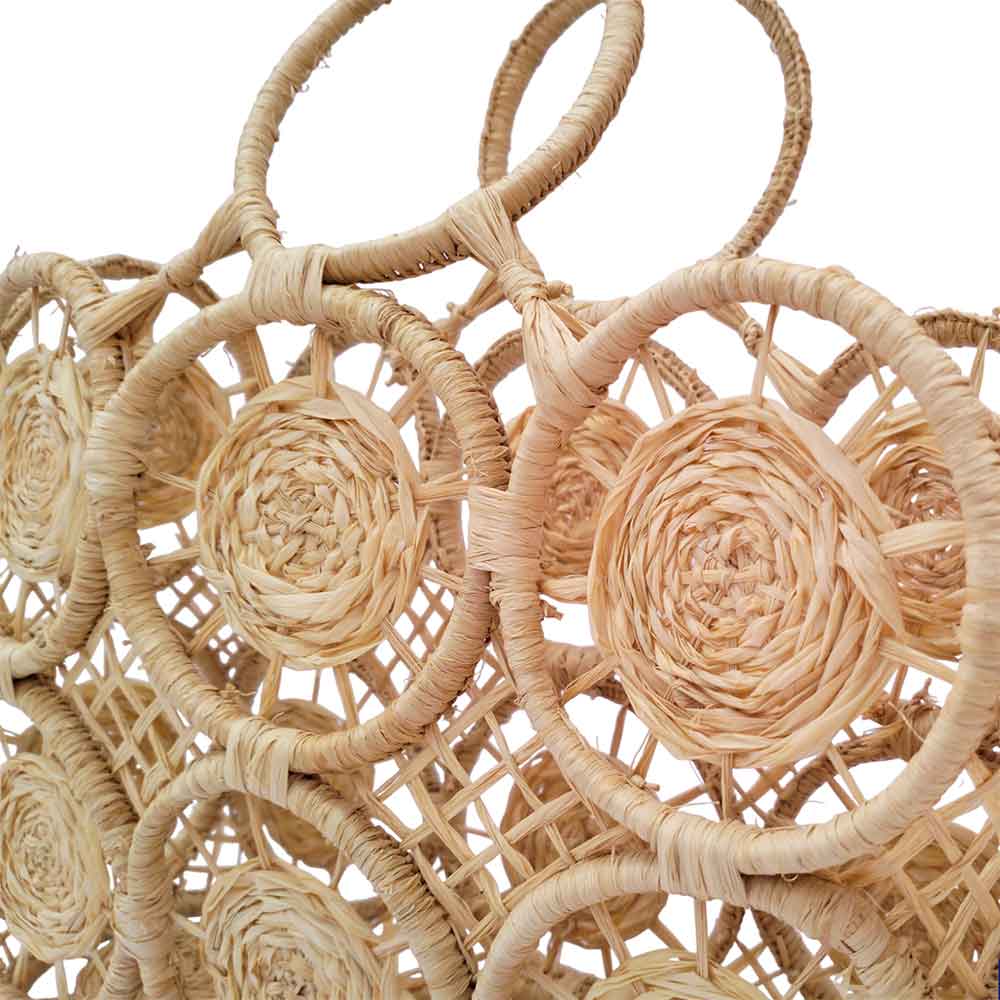 Handwoven Raffia Bags 30cm with Floral Medallions – Natural Tote image 3
