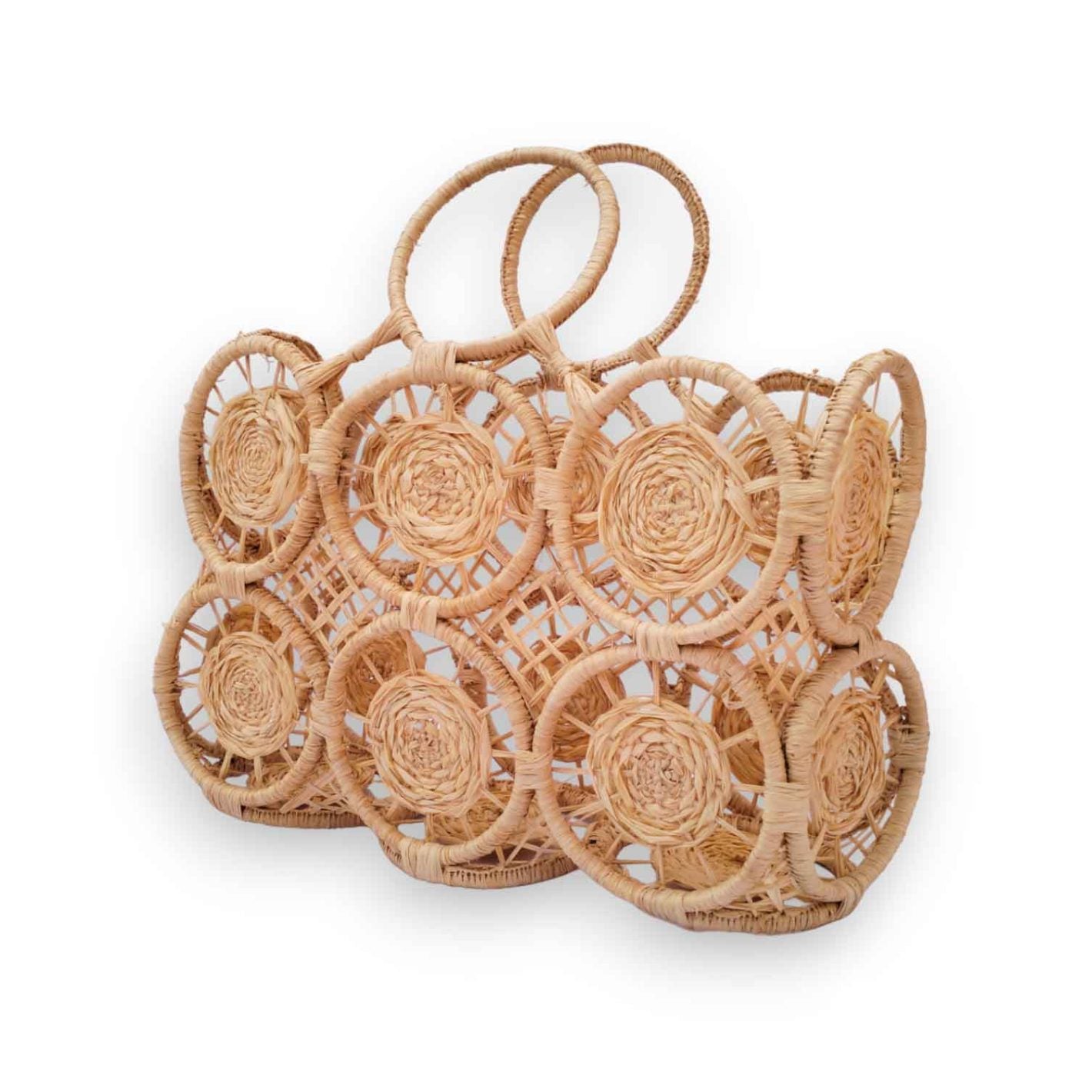 Handwoven Raffia Bags 30cm with Floral Medallions – Natural Tote image