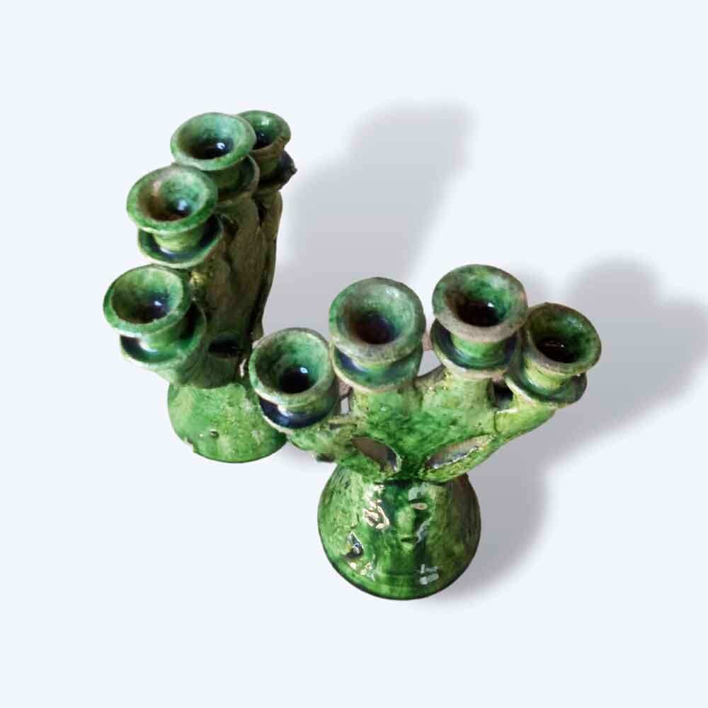 Set of 2 Handmade Green Pottery Candle Holders from Tamegroute image 3