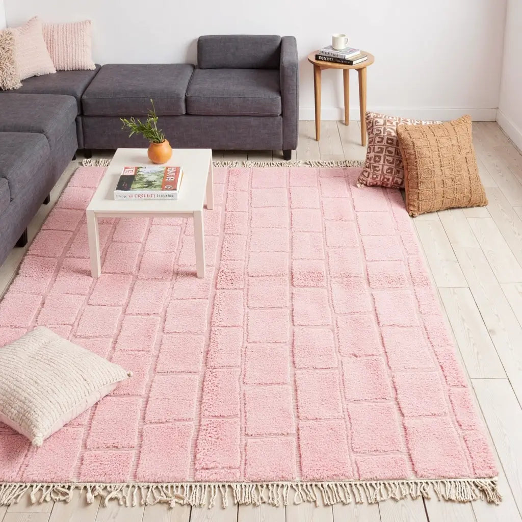 Modern Grid Moroccan Wool Shag Rug – Handwoven Contemporary Collection image 13