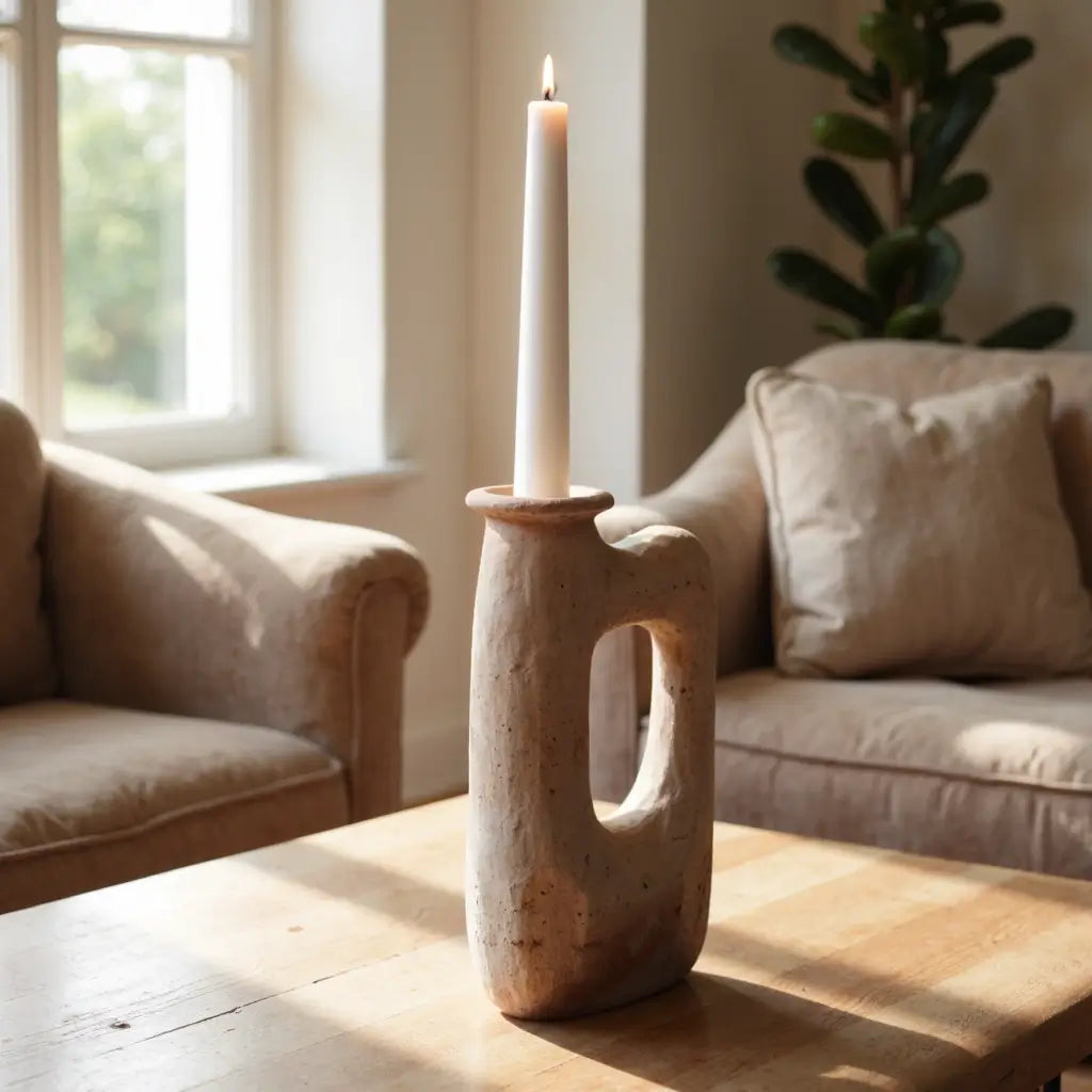 Sculptural Square Ceramic Candle Holder 36cm – Tamegroute Artisan Collection image 3