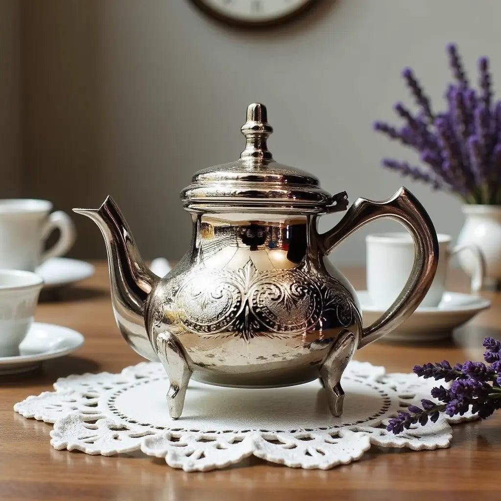 Silver-Plated Engraved Teapot 6-12 Cup – Footed Tea Service image 3