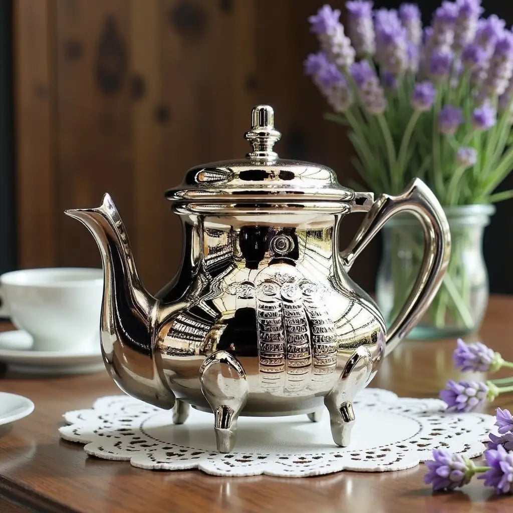 Hamsa Engraved Silver Teapot with Feet – Protective Symbol image 4