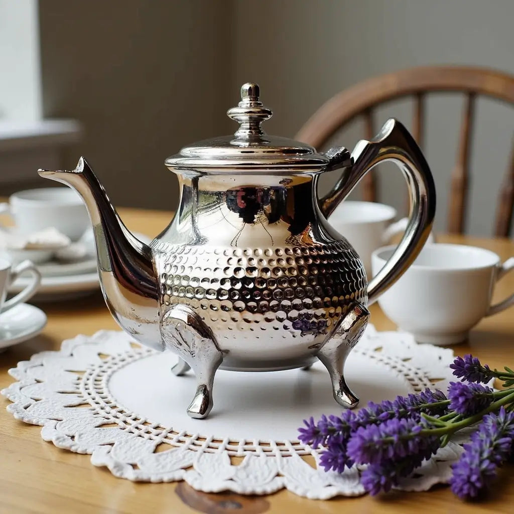 Hand-Hammered Silver Teapot 6-12 Cup – Textured Footed Design image 4