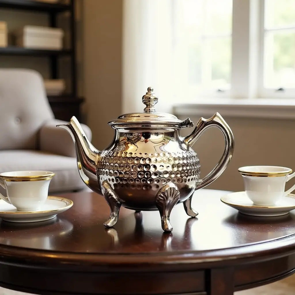 Hand-Hammered Silver Teapot 6-12 Cup – Textured Footed Design image 5