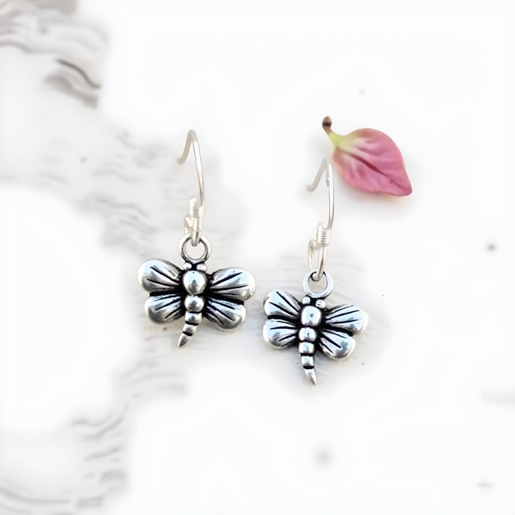 Sterling Silver Dragonfly Earrings – Handcrafted Drop Design image