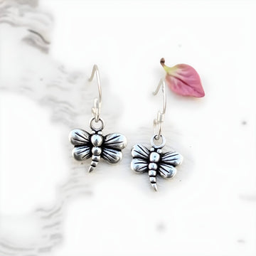 Sterling Silver Dragonfly Earrings – Handcrafted Drop Design image