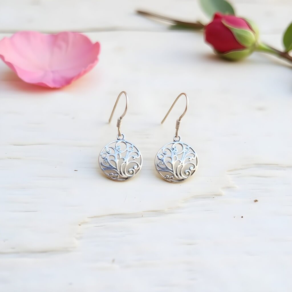 Sterling Silver Filigree Earrings – Tree of Life Drop Design image