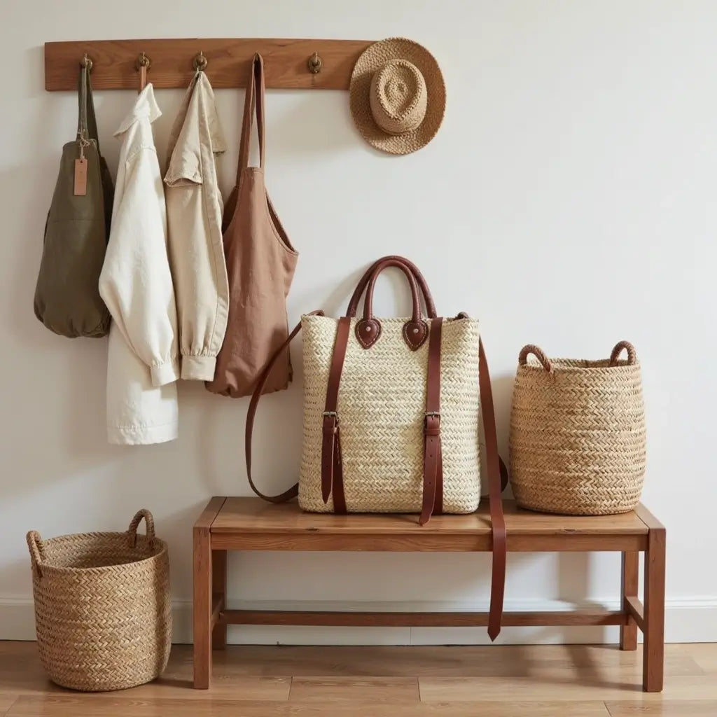 Handwoven Straw Backpack Purse – Convertible Natural Fiber Tote with Leather … image 4