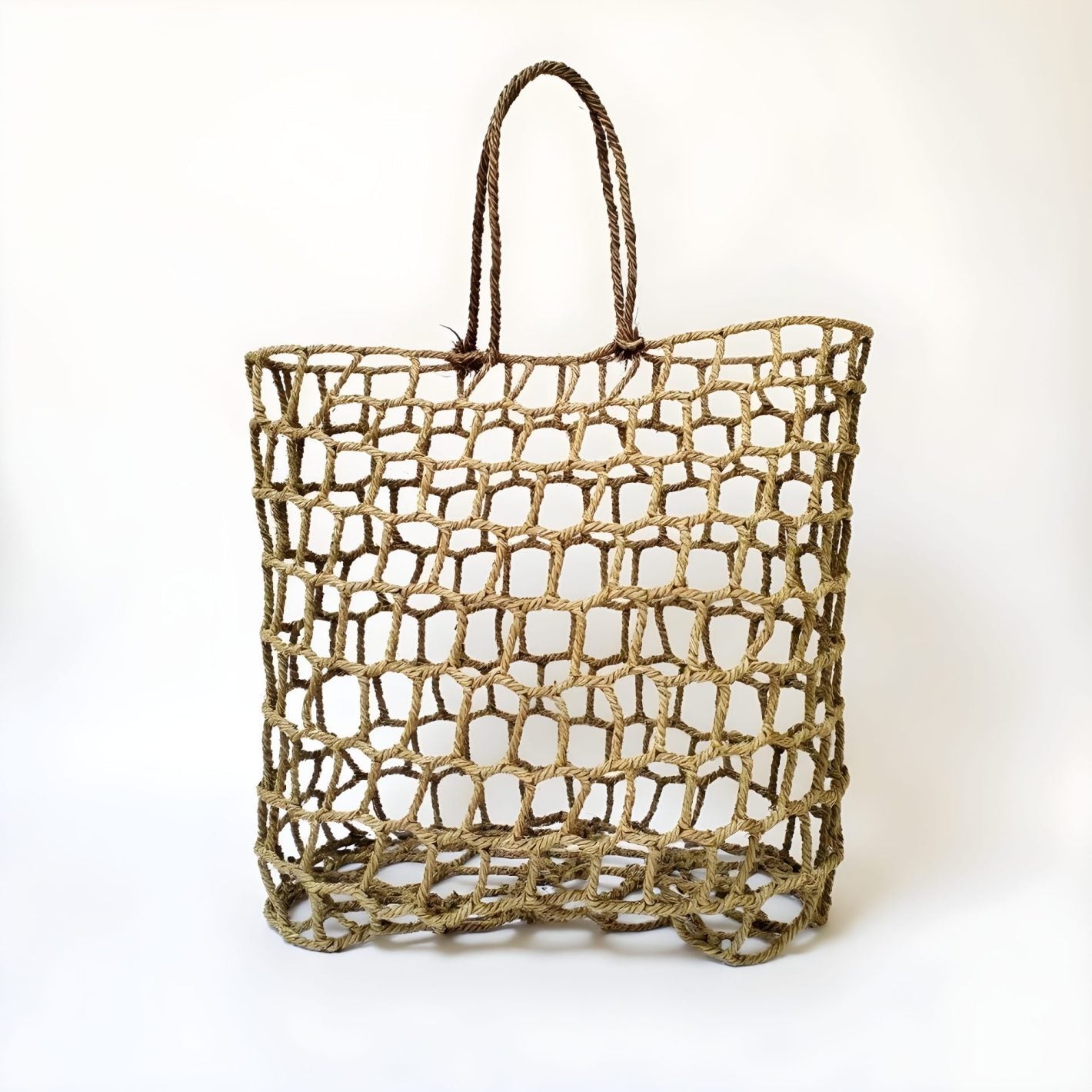 Handwoven Mesh Straw Beach Bag – Natural Open Weave Tote 14.17″ image