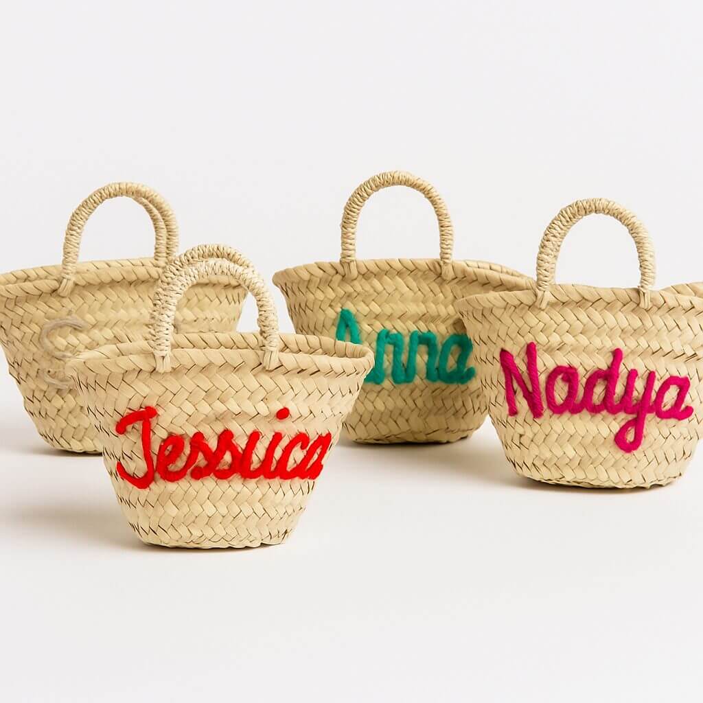 Personalized Mini Straw Bags, Set of 4 – Custom Wedding & Party Favors image