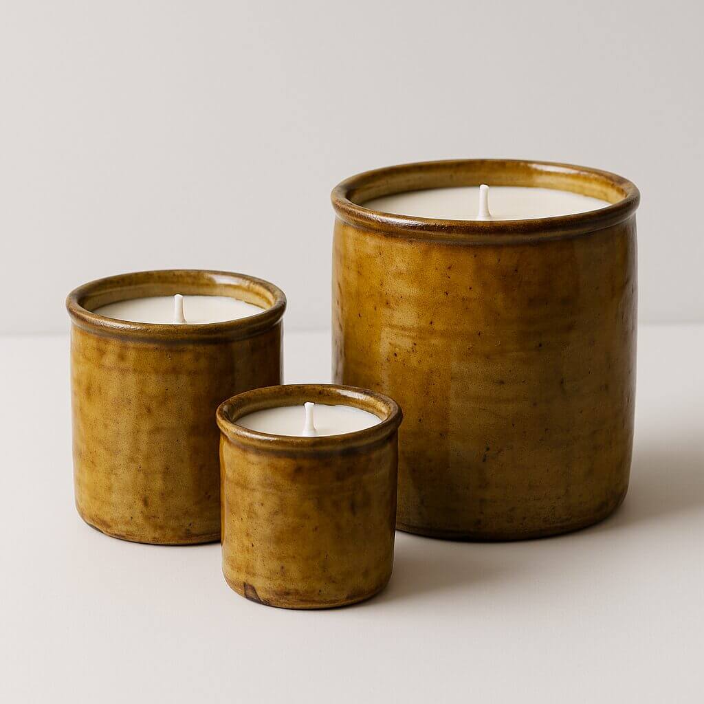 Artisanal Tamegroute Ceramic Candle – Green & Sahara Ochre image