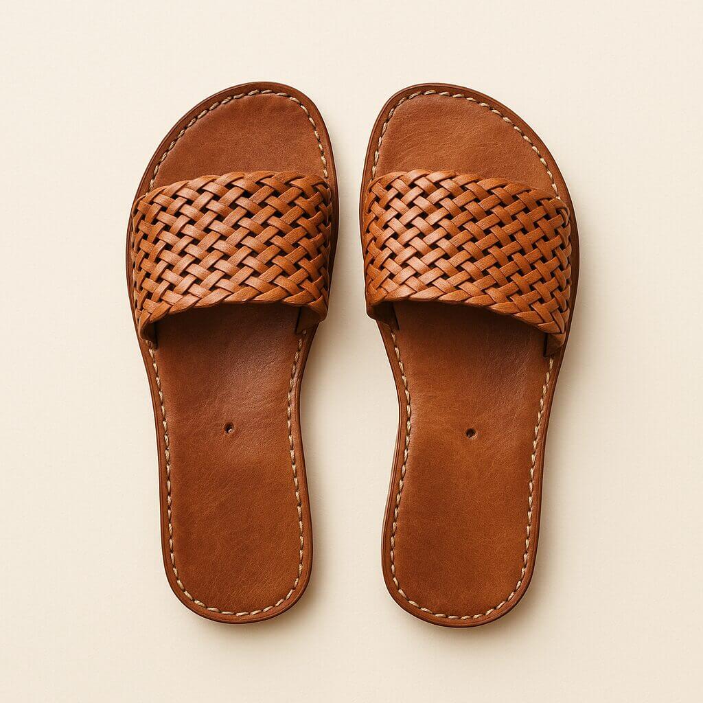 Riad Breeze Leather Slides – Hand-Woven Moroccan Sandals image