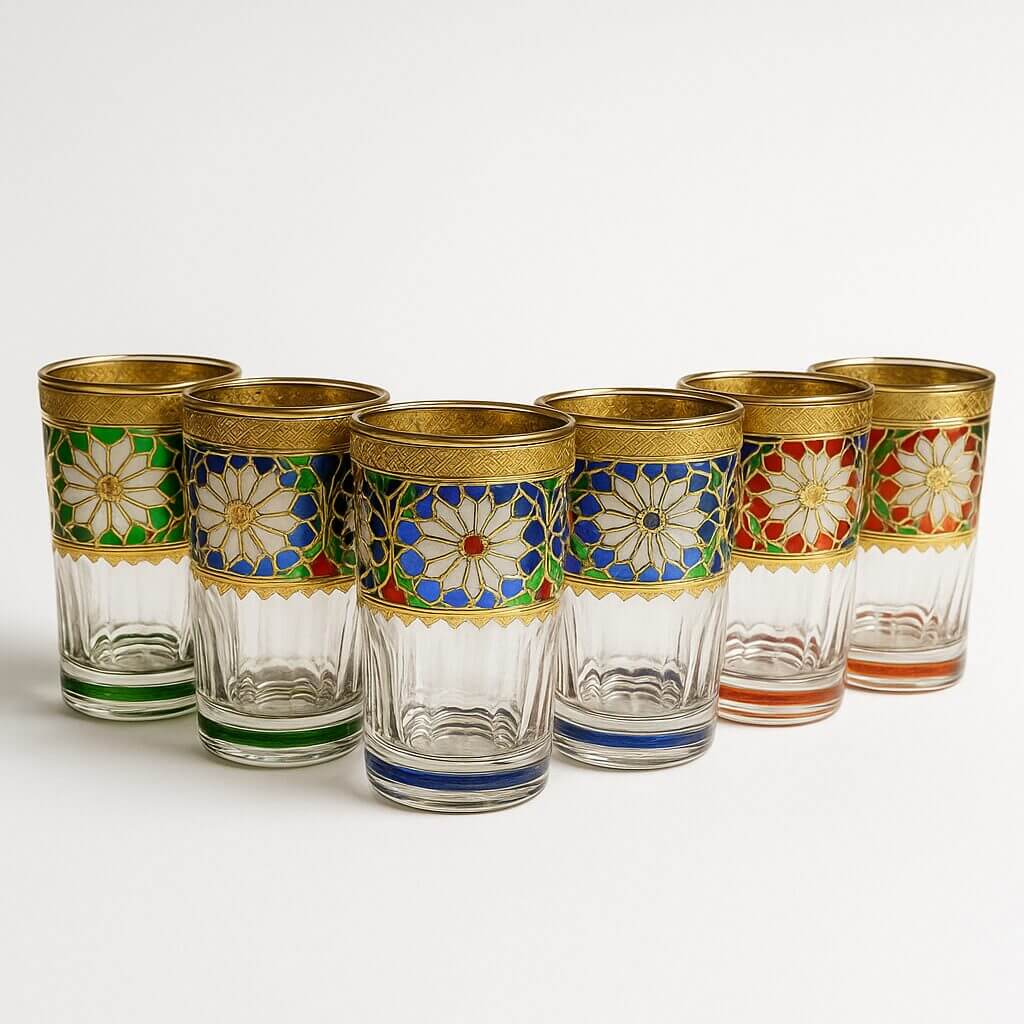 Radiant Medina Mosaic Tea Glasses Set (6 pcs) – Hand-Painted Elegance image